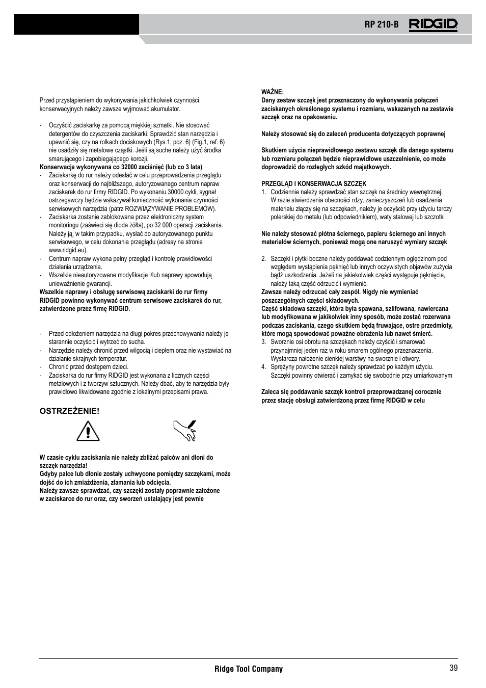 Rp 210-b | RIDGID RP 210-B User Manual | Page 41 / 59