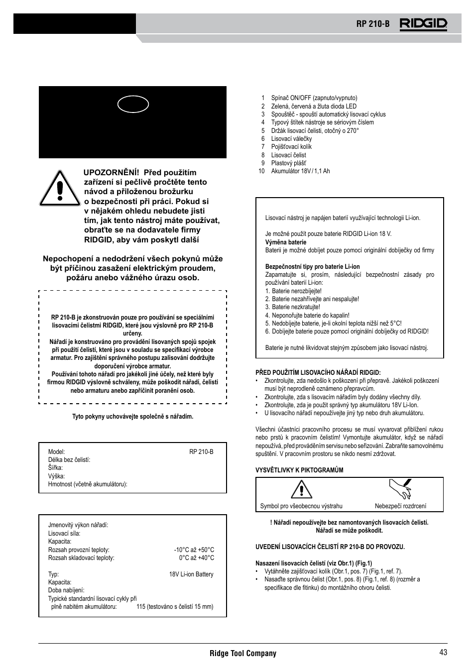 Rp 210-b, Návod k obsluze | RIDGID RP 210-B User Manual | Page 45 / 59