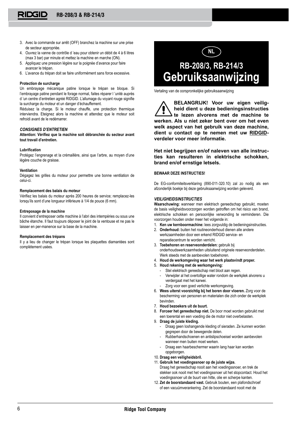 Gebruiksaanwijzing | RIDGID RB-214_3 User Manual | Page 8 / 50