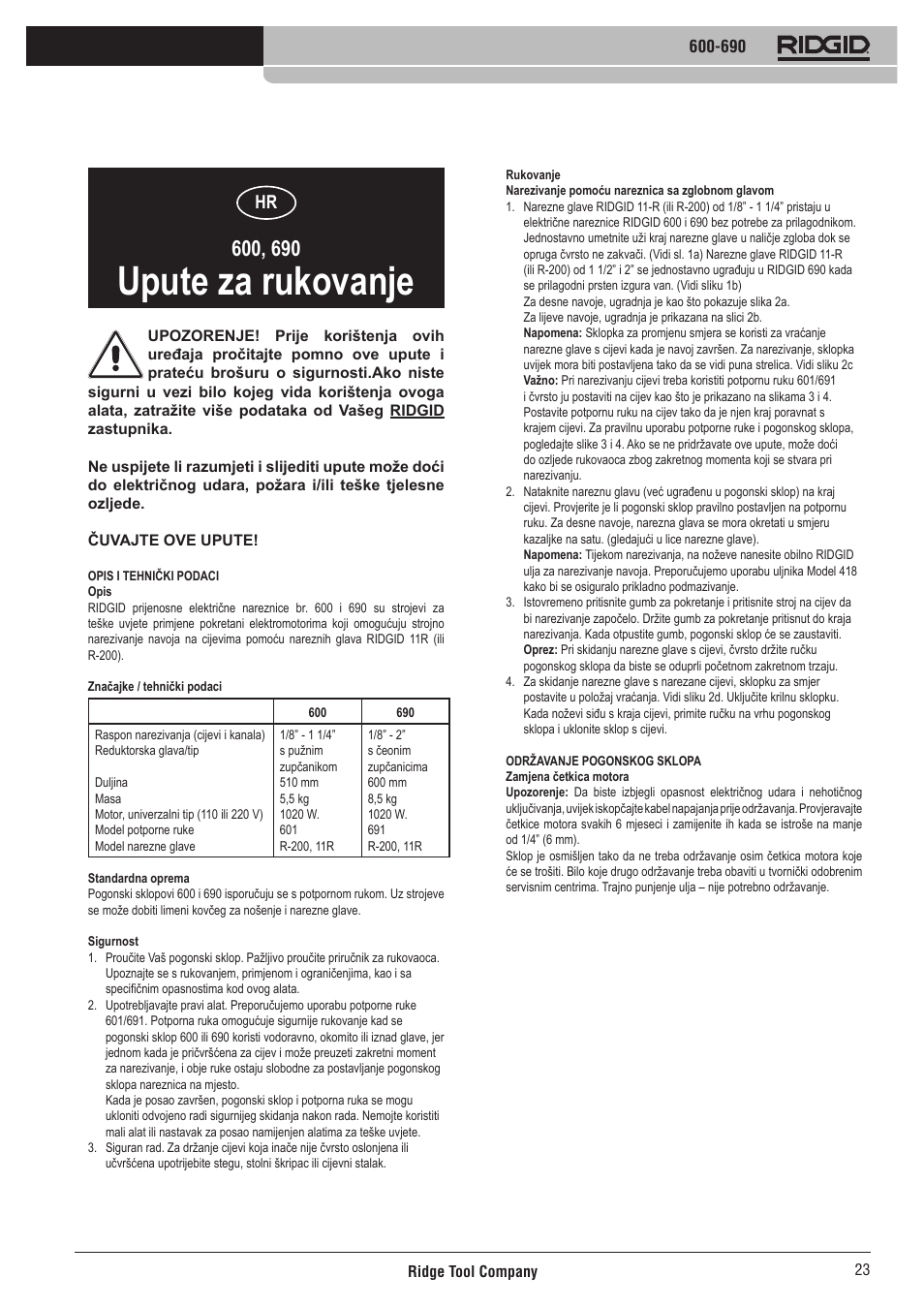 Upute za rukovanje | RIDGID 690 User Manual | Page 24 / 40