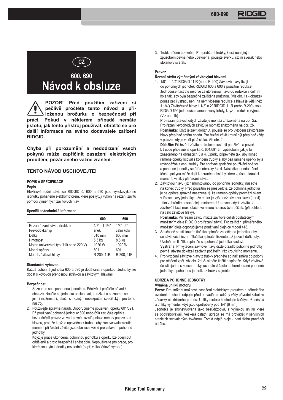 Návod k obsluze | RIDGID 690 User Manual | Page 30 / 40