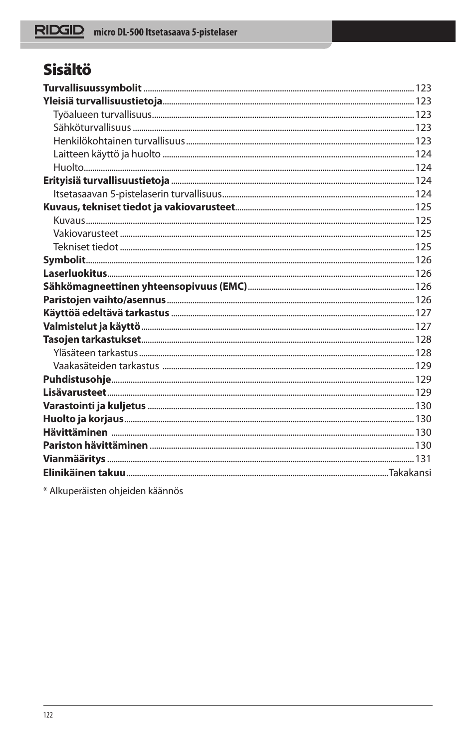 Sisältö | RIDGID micro DL-500 User Manual | Page 124 / 270