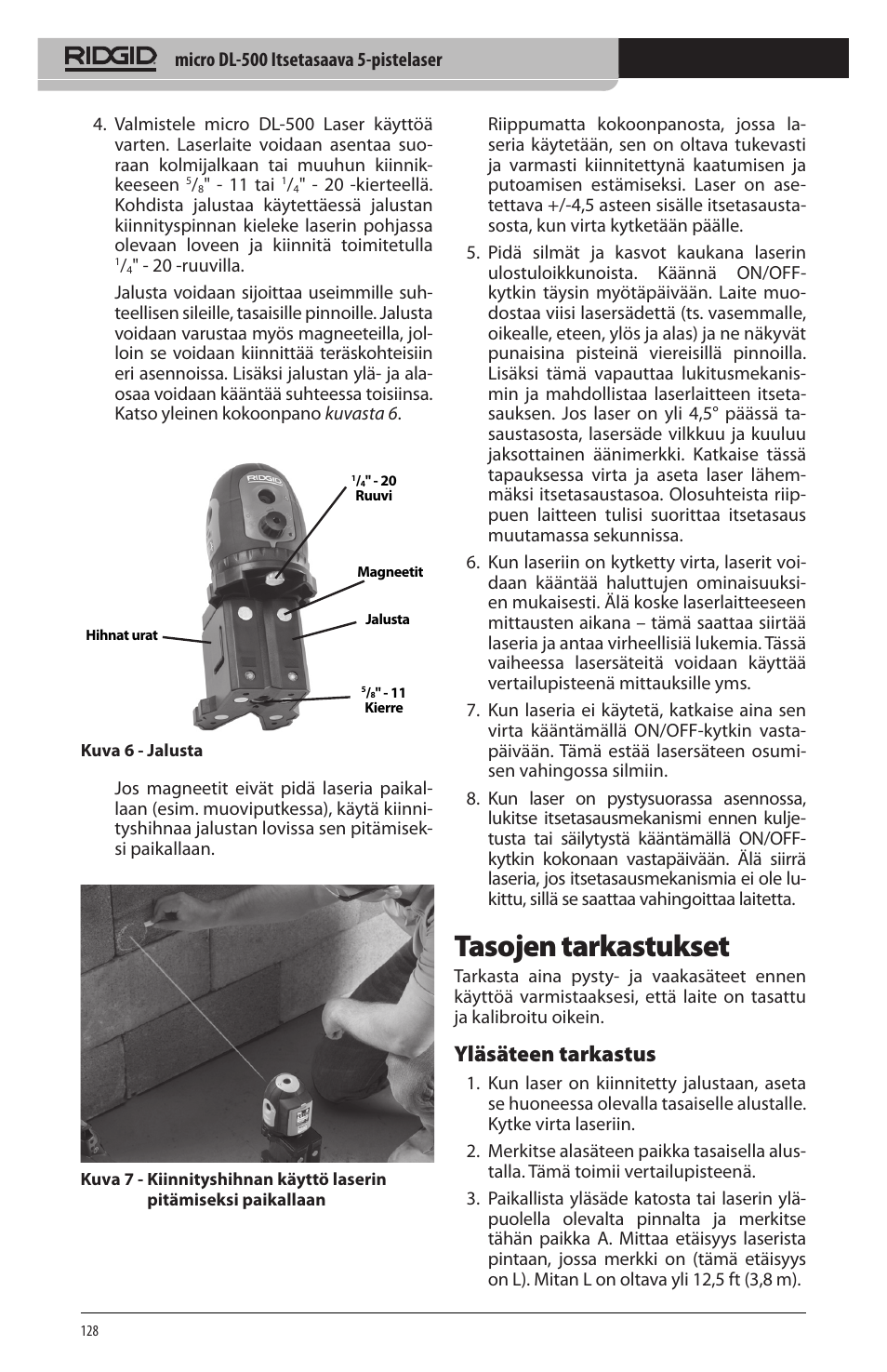 Tasojen tarkastukset, Yläsäteen tarkastus | RIDGID micro DL-500 User Manual | Page 130 / 270