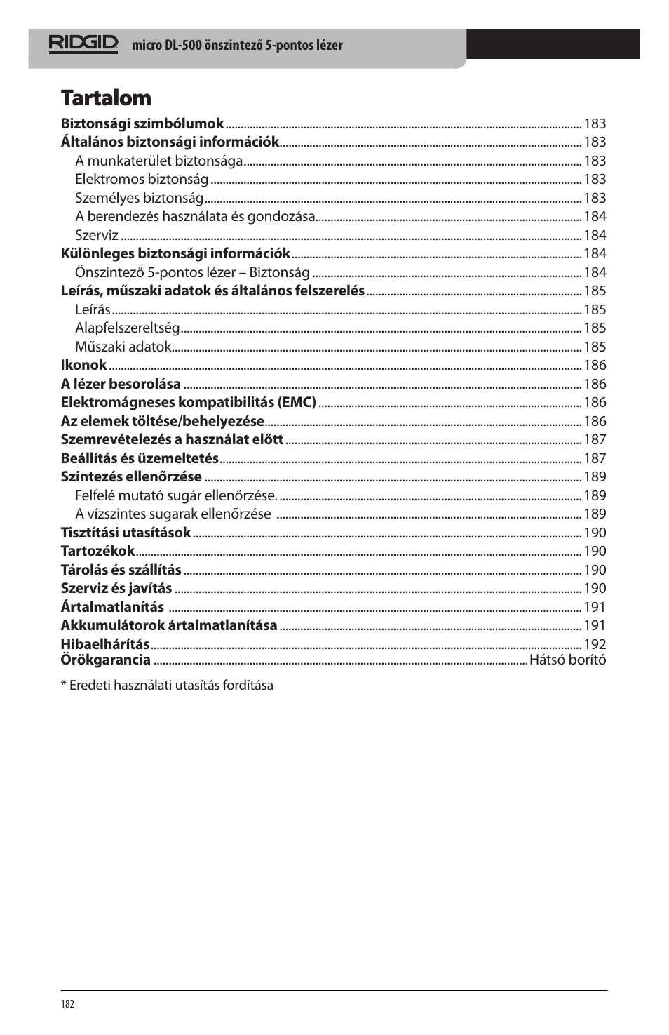Tartalom | RIDGID micro DL-500 User Manual | Page 184 / 270