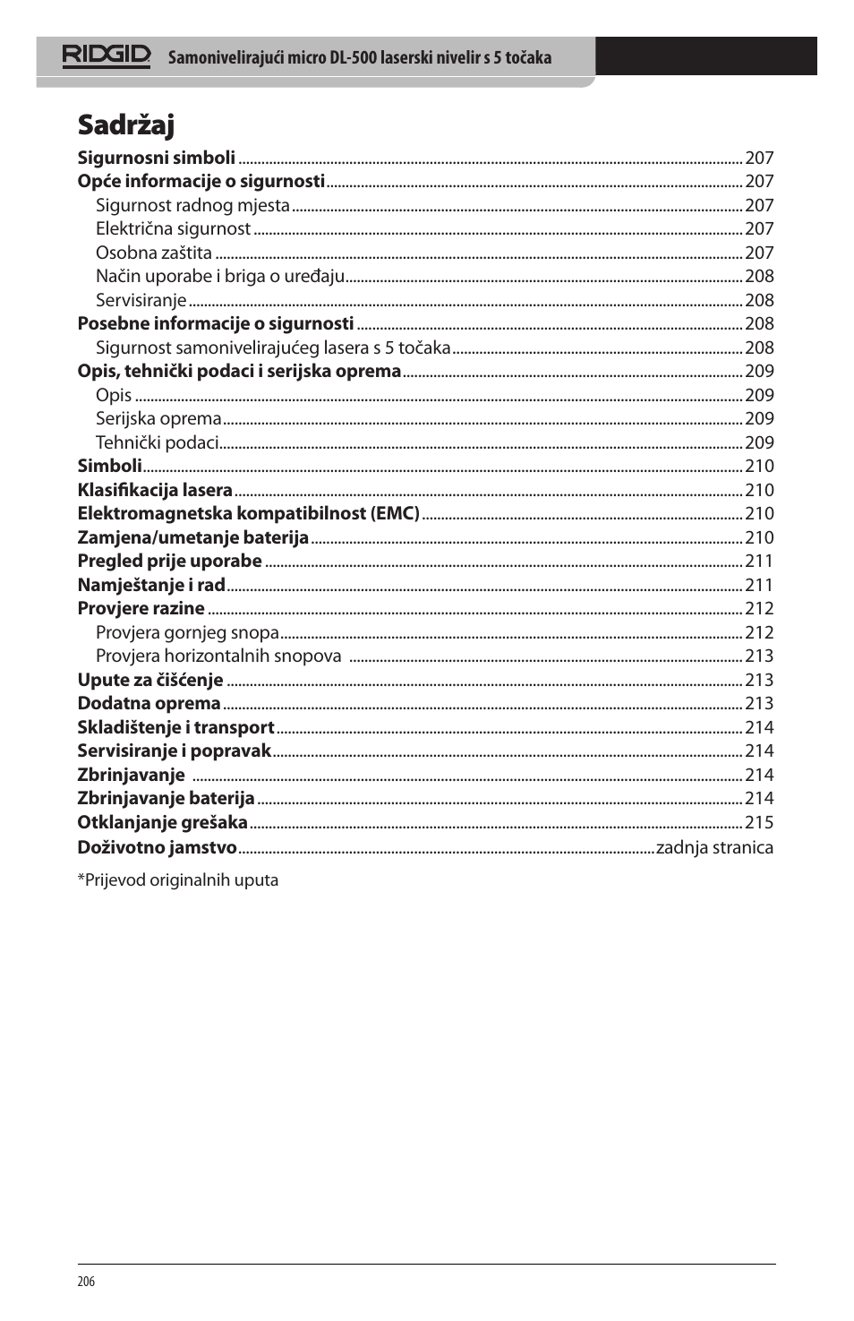 Sadržaj | RIDGID micro DL-500 User Manual | Page 208 / 270