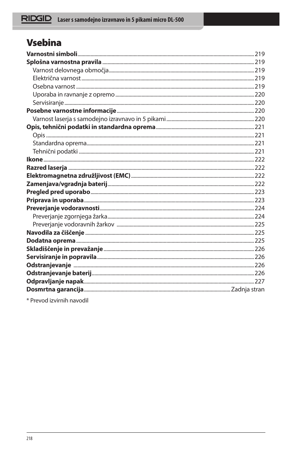 Vsebina | RIDGID micro DL-500 User Manual | Page 220 / 270