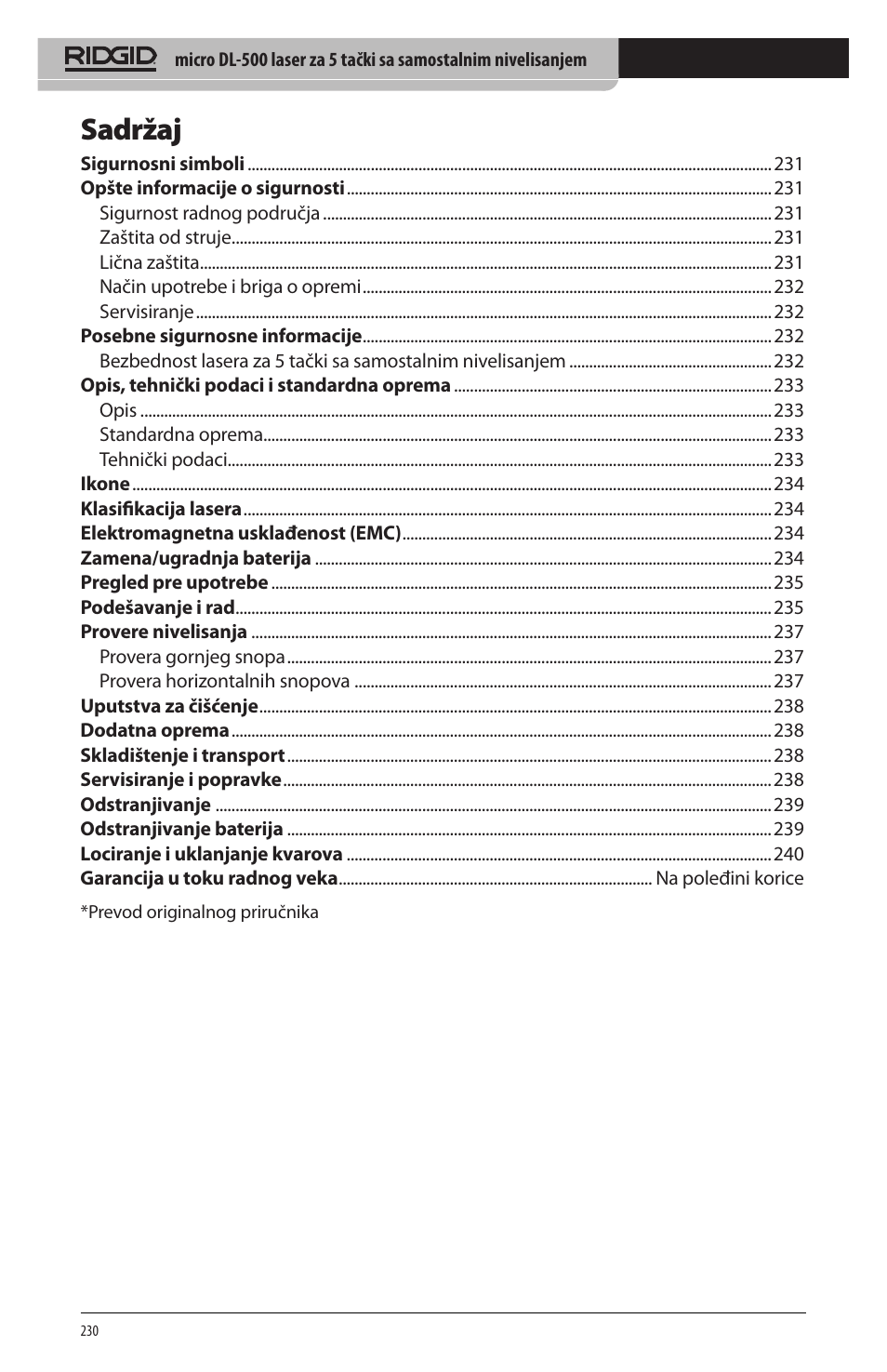 Sadržaj | RIDGID micro DL-500 User Manual | Page 232 / 270