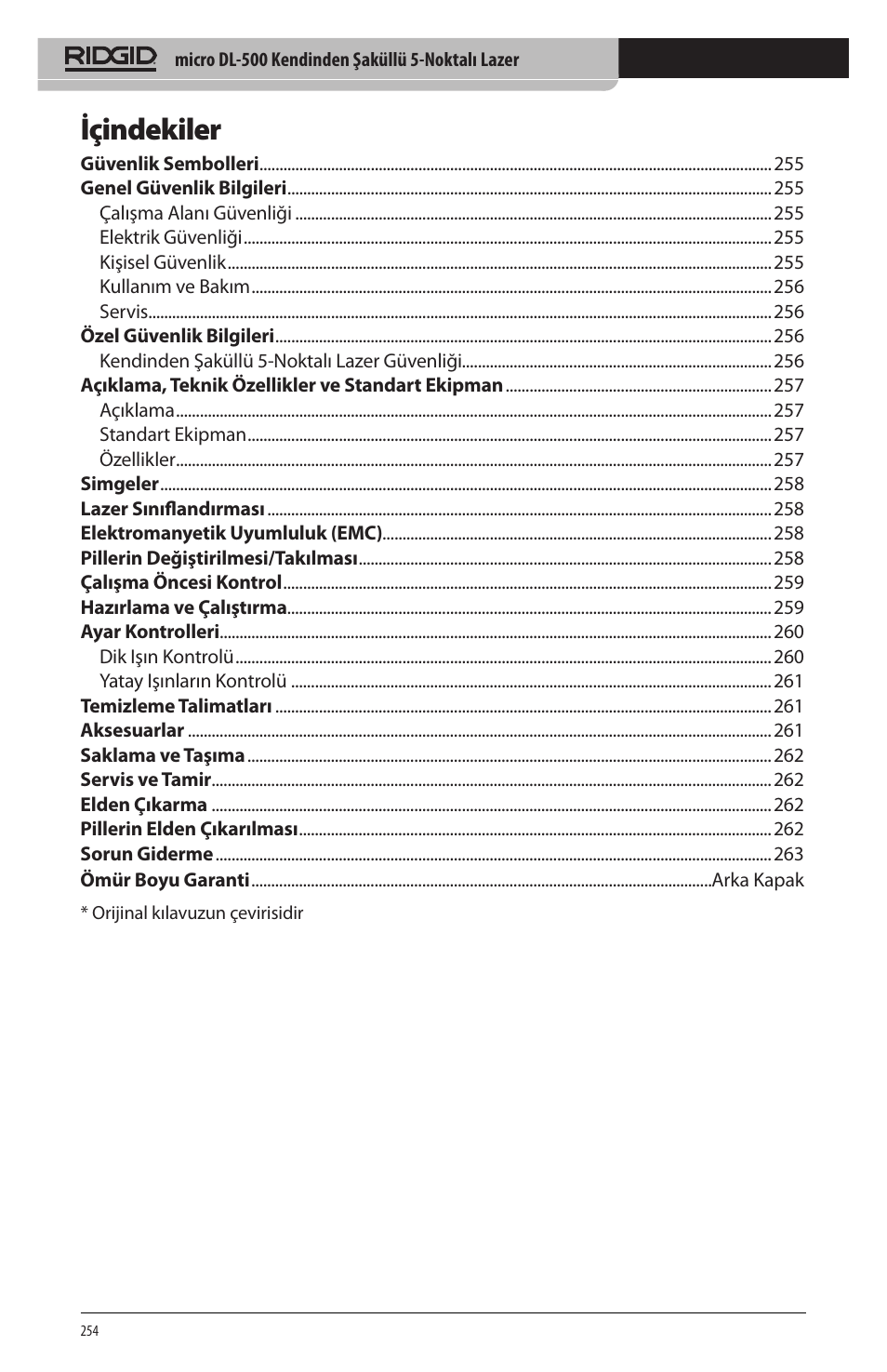Içindekiler | RIDGID micro DL-500 User Manual | Page 256 / 270