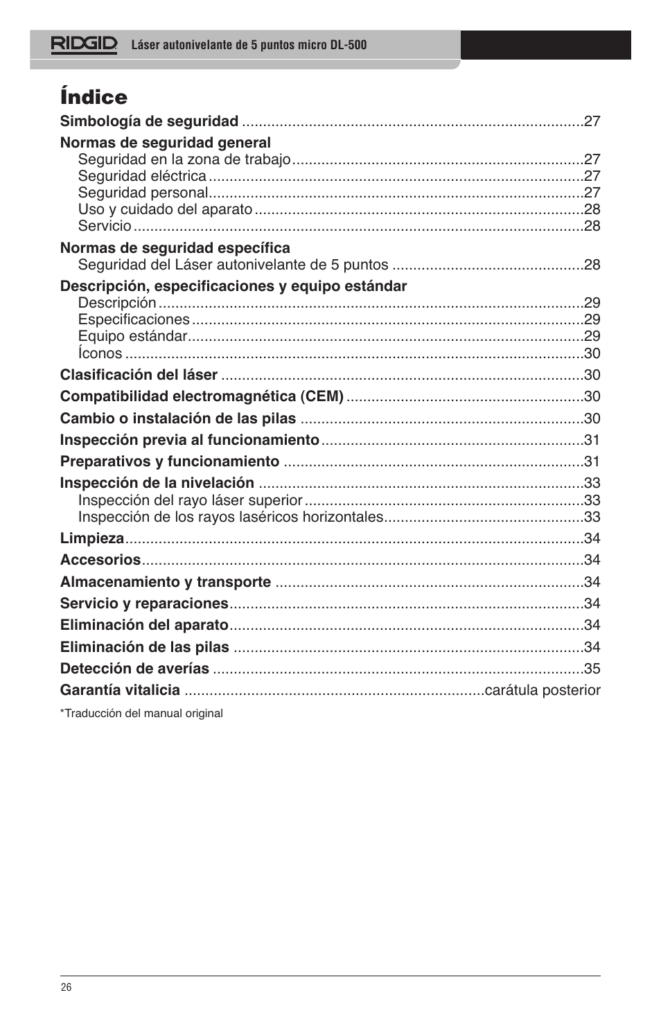 Índice | RIDGID micro DL-500 User Manual | Page 28 / 270