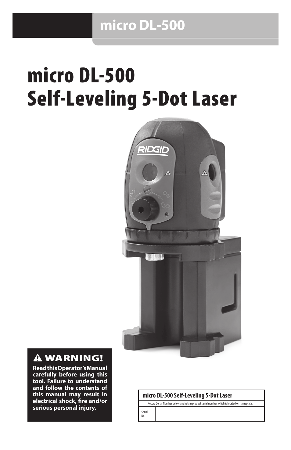 Micro dl-500 self-leveling 5-dot laser, Micro dl-500 | RIDGID micro DL-500 User Manual | Page 3 / 270