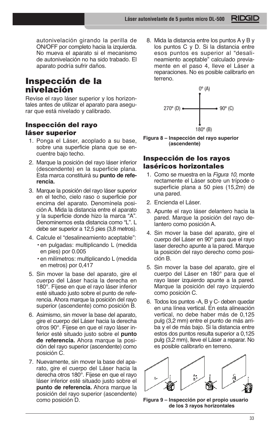 Inspección de la nivelación | RIDGID micro DL-500 User Manual | Page 35 / 270