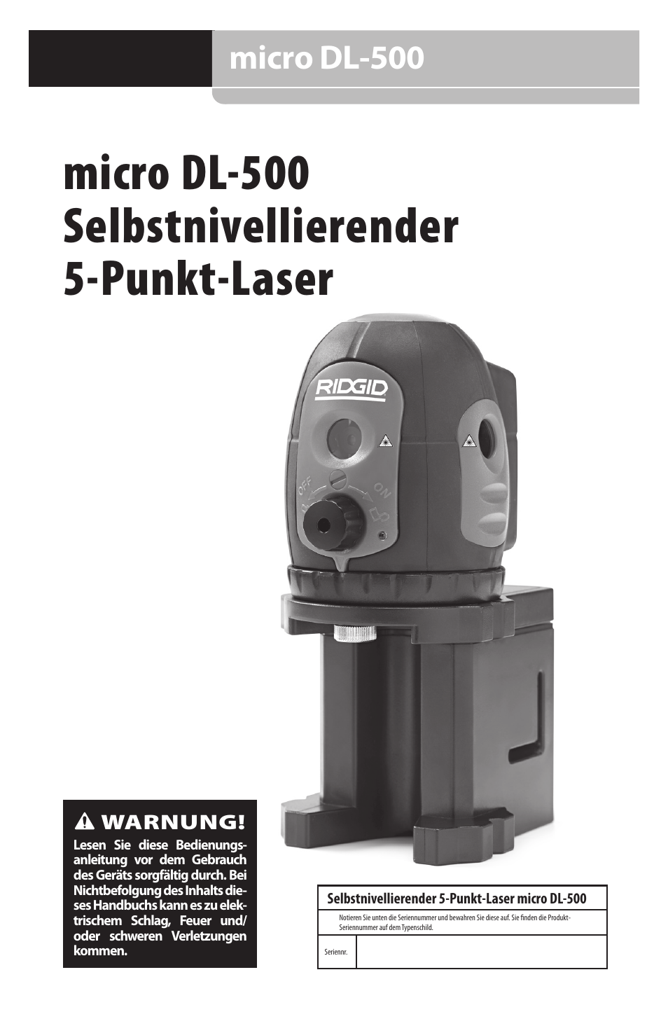 Micro dl-500 selbstnivellierender 5-punkt-laser, Micro dl-500 | RIDGID micro DL-500 User Manual | Page 39 / 270