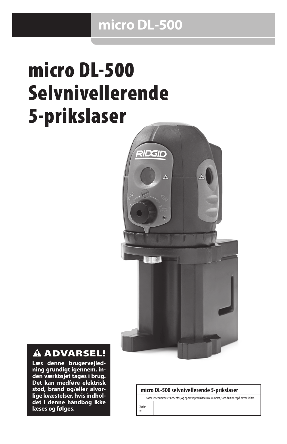 Micro dl-500 selvnivellerende 5-prikslaser, Micro dl-500 | RIDGID micro DL-500 User Manual | Page 99 / 270