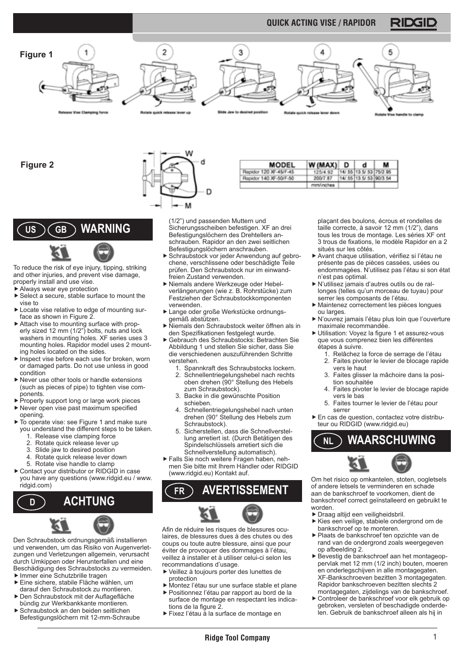 Lowres_qavise_final.pdf, Warning, Achtung | Avertissement, Waarschuwing, Us gb | RIDGID Rapidor User Manual | Page 2 / 6