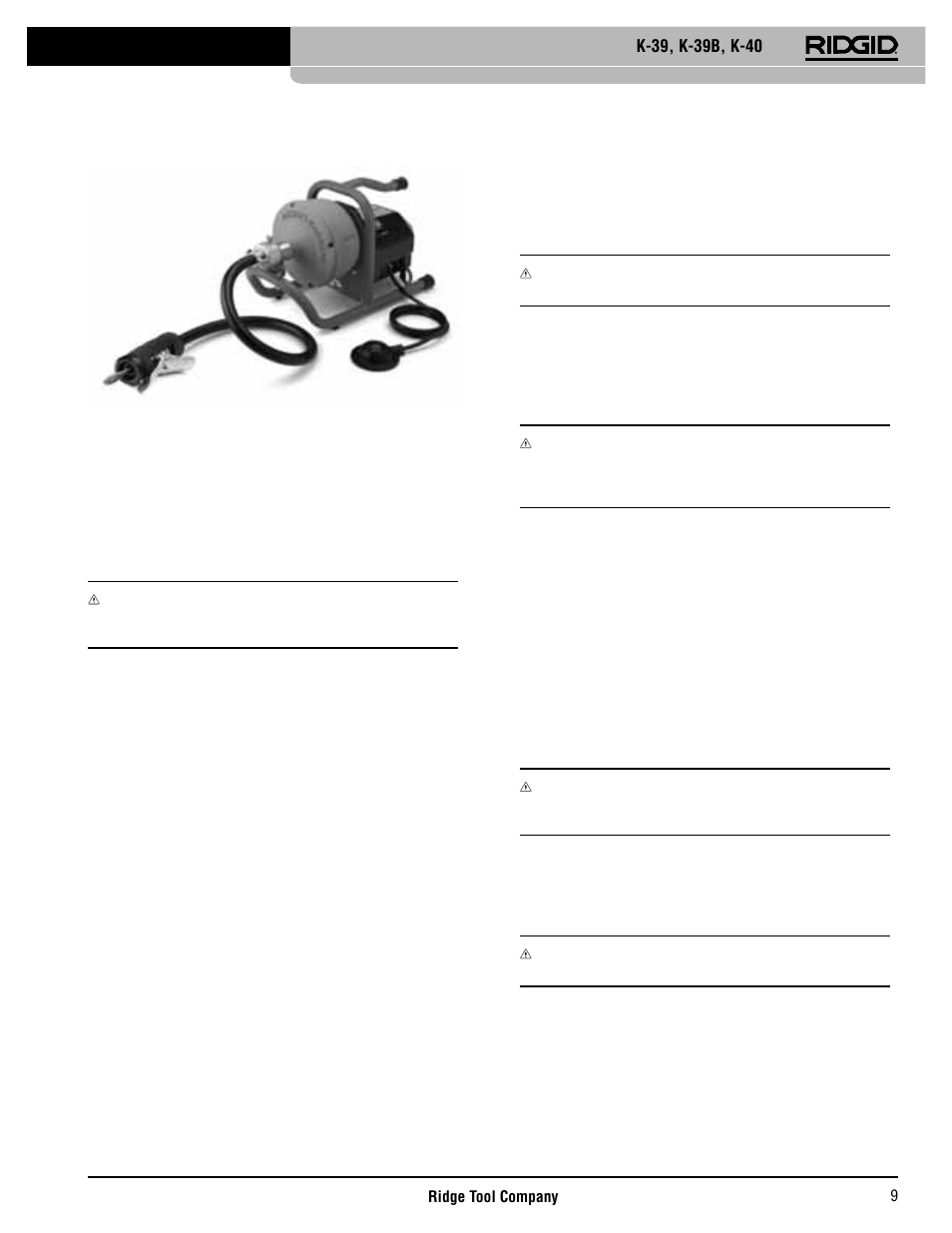 Rohrreininger inspektion, K-39 / k-40 rohrreinigungsgerät, Vorbereitung bei verstopften spülbeckenabfl üssen | RIDGID K-40 User Manual | Page 10 / 126