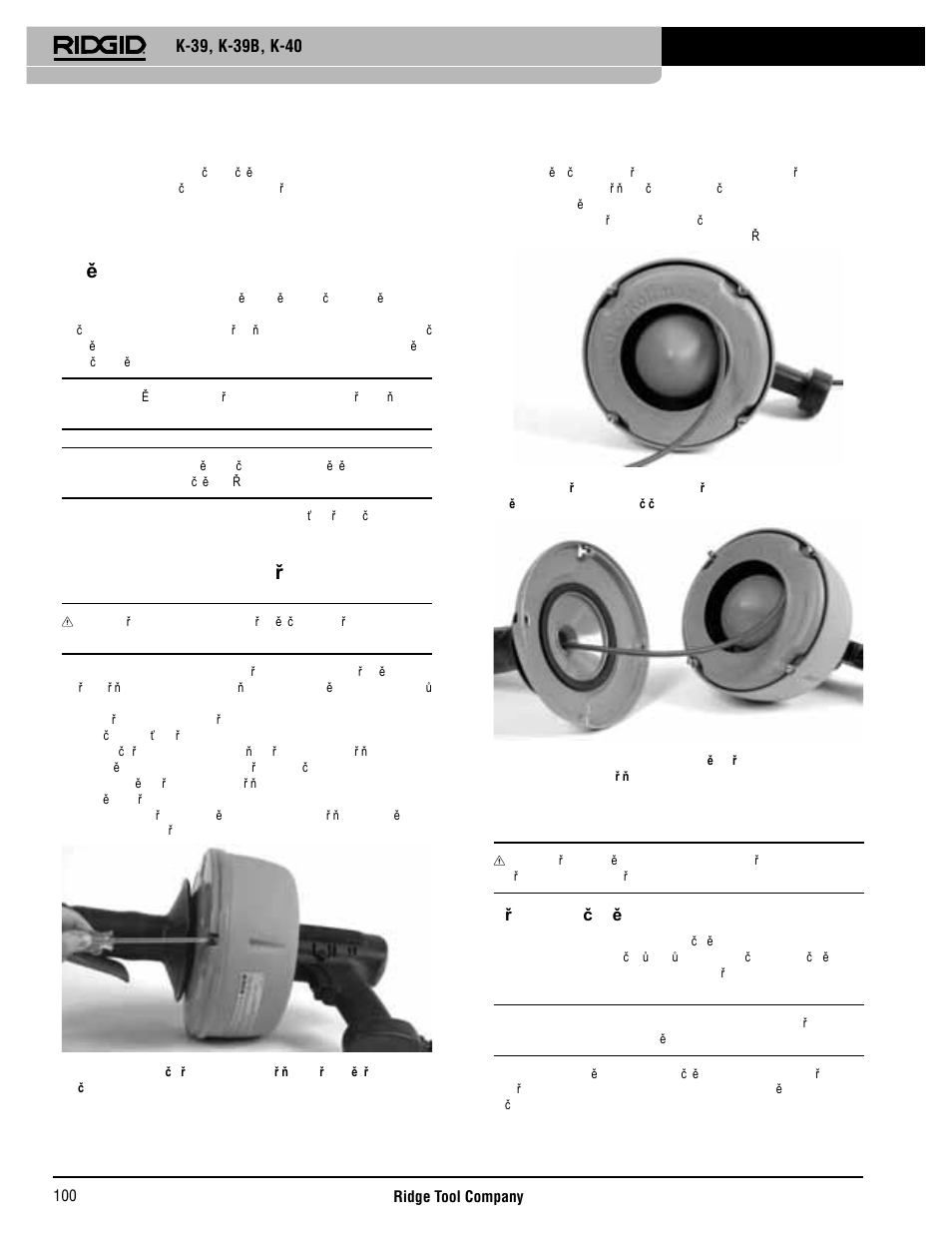 Zvláštní postupy, Návod na údržbu, Zp ětný chod | Vložení spirály do vnit řního bubnu | RIDGID K-40 User Manual | Page 101 / 126