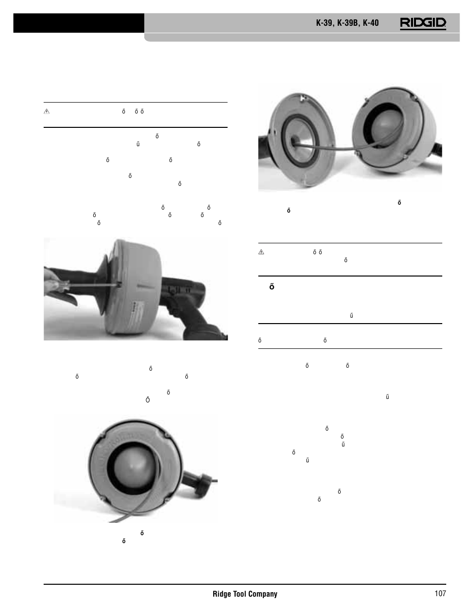Karbantartási utasítás, Kábel betöltése a kábeltartályba | RIDGID K-40 User Manual | Page 108 / 126