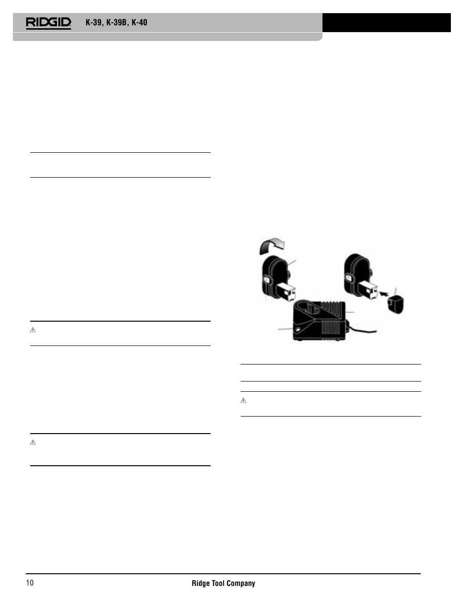 Vorbereitung bei verstopften badewannenabfl üssen, Vorbereitung bei verstopften urinalen, Vorbereitung des k-39 batterieladegeräts | Wichtige hinweise zum aufl aden | RIDGID K-40 User Manual | Page 11 / 126