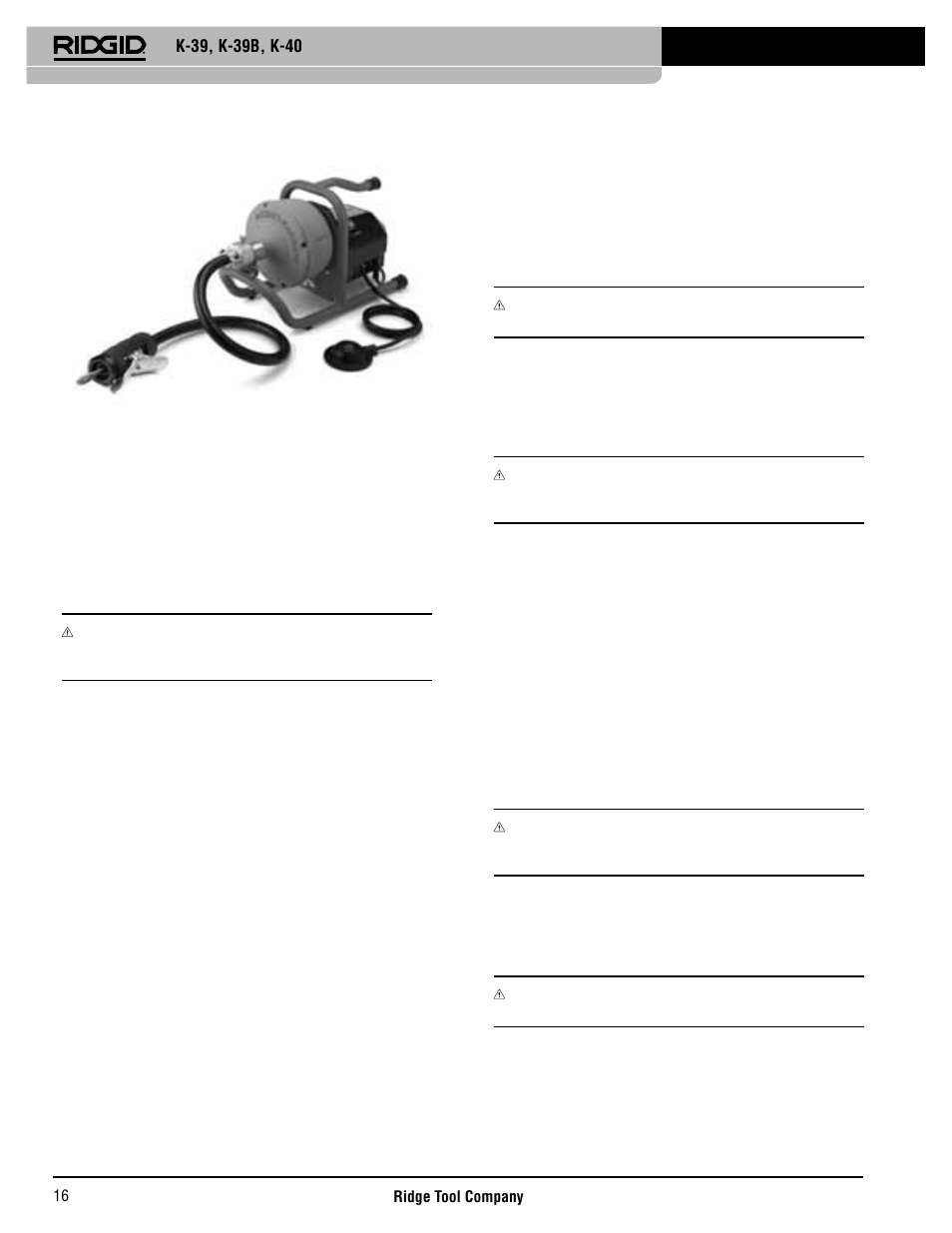 Contrôle du nettoyeur de canalisations, Nettoyeur de canalisations k-39 / k-40 | RIDGID K-40 User Manual | Page 17 / 126