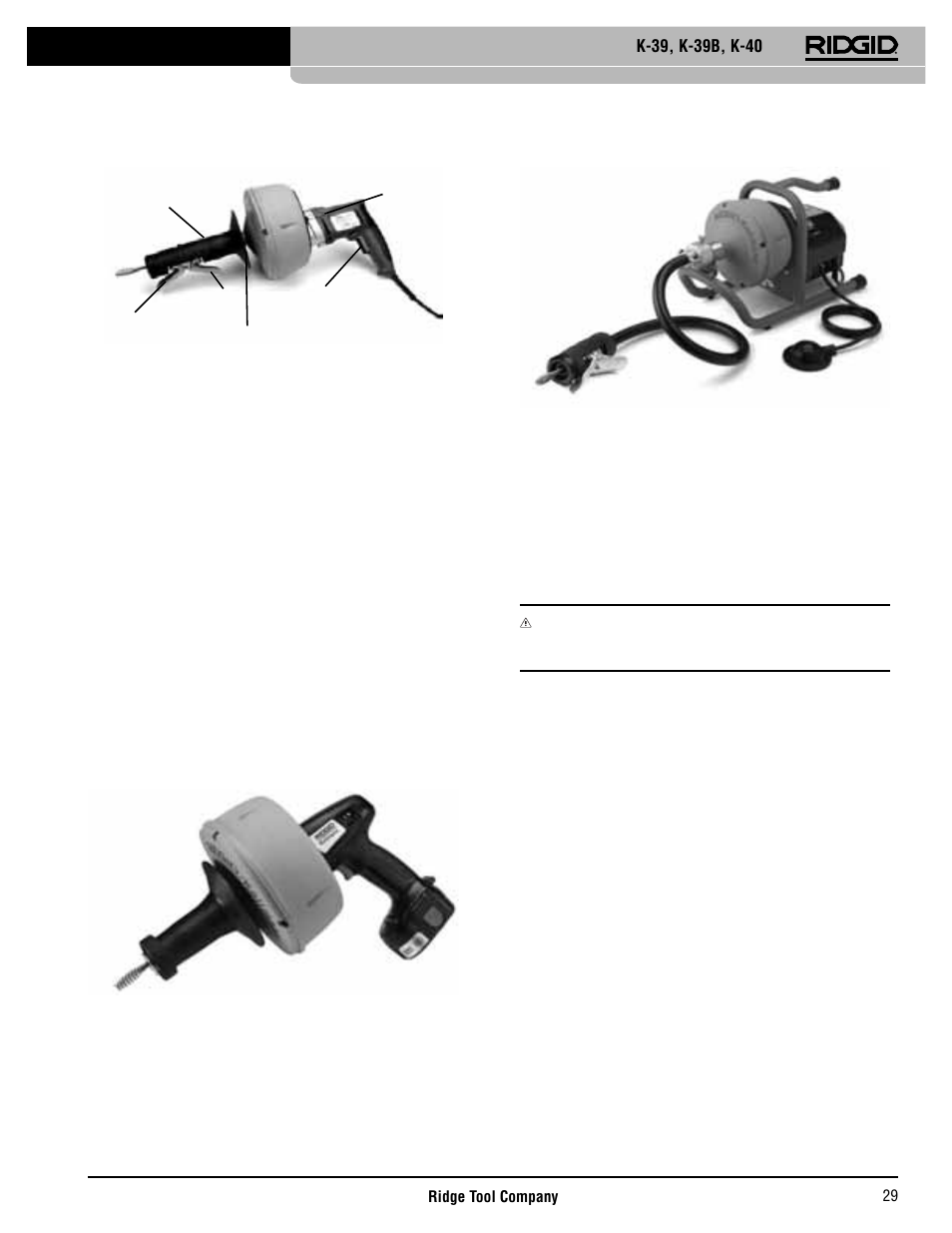 Ispezione dello sturatore per tubazioni, Descrizione | RIDGID K-40 User Manual | Page 30 / 126