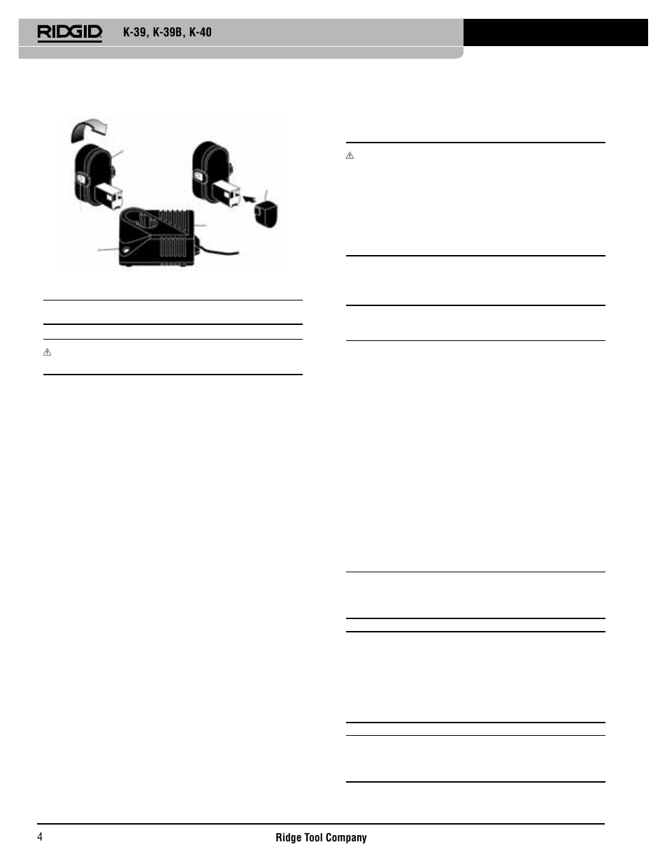 Operating instructions, K-39 battery drain cleaner, Controls | Slide-action chuck (k-39), Variable speed switch (k-39), Forward/reverse button | RIDGID K-40 User Manual | Page 5 / 126