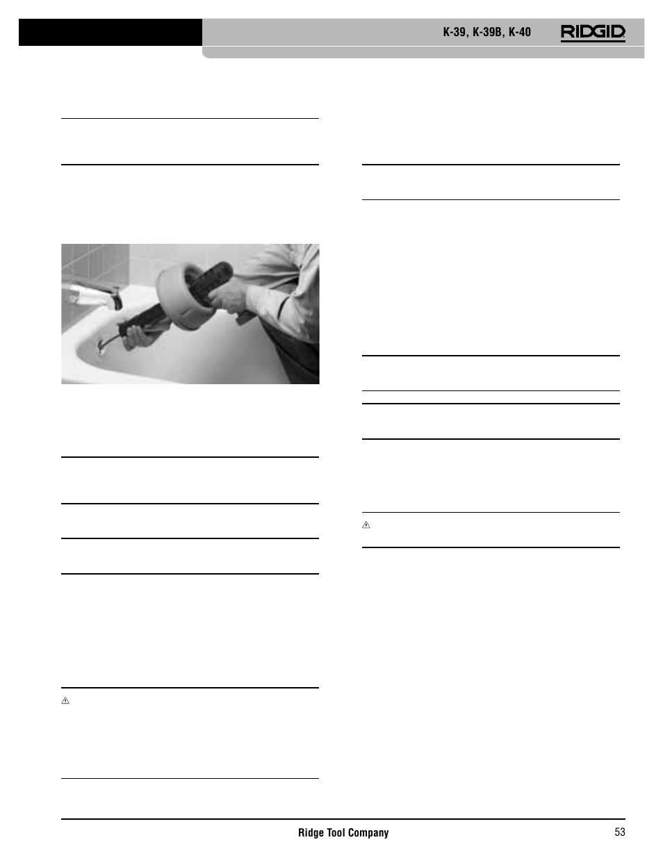 Specialrutiner, Rengöring av avloppsledningen, Anvisningar för backning | Ladda spiralen i spiralhållaren | RIDGID K-40 User Manual | Page 54 / 126