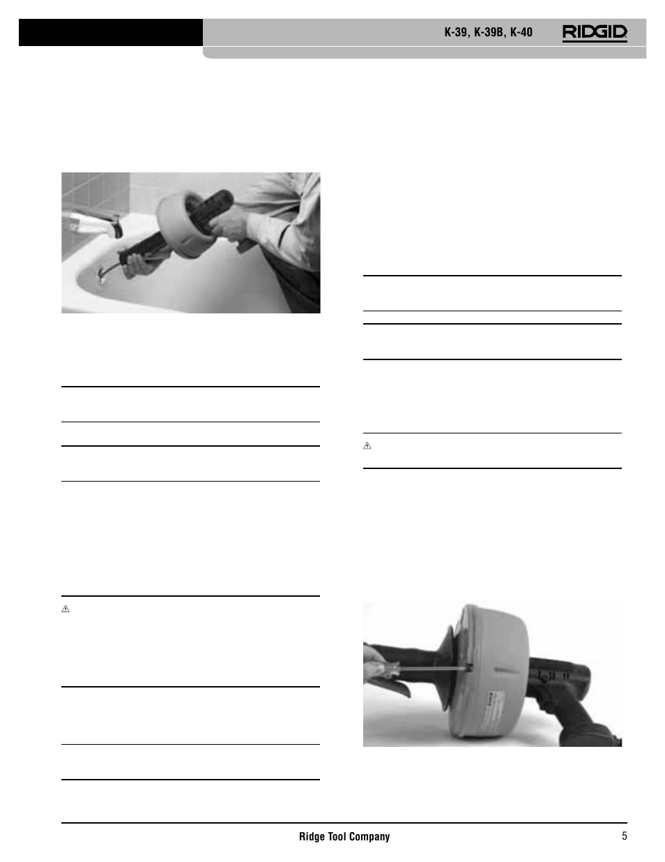 Special procedures, Cleaning drain line, Reverse operation | Loading cable into cable canister | RIDGID K-40 User Manual | Page 6 / 126