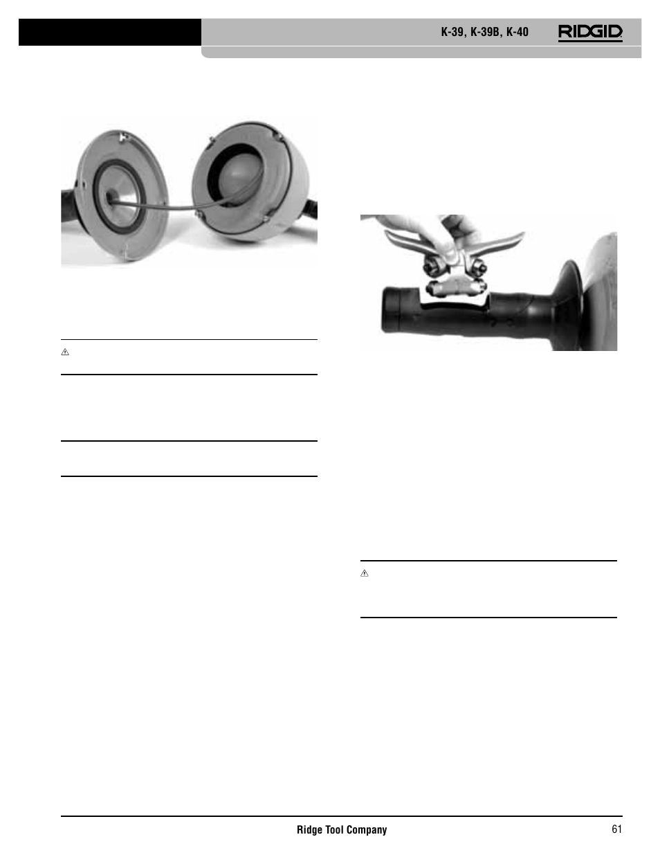 Vedligeholdelsesanvisninger, Bortskaffelse af batterier, Tilbehør | Opbevaring af maskinen, Automatisk fremføring | RIDGID K-40 User Manual | Page 62 / 126