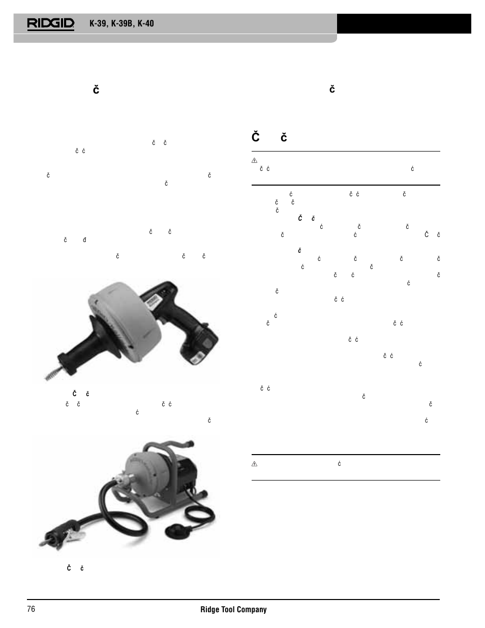 Opis, tehni čki podaci i standardna oprema, Čistač odvoda pregled, Opis | RIDGID K-40 User Manual | Page 77 / 126