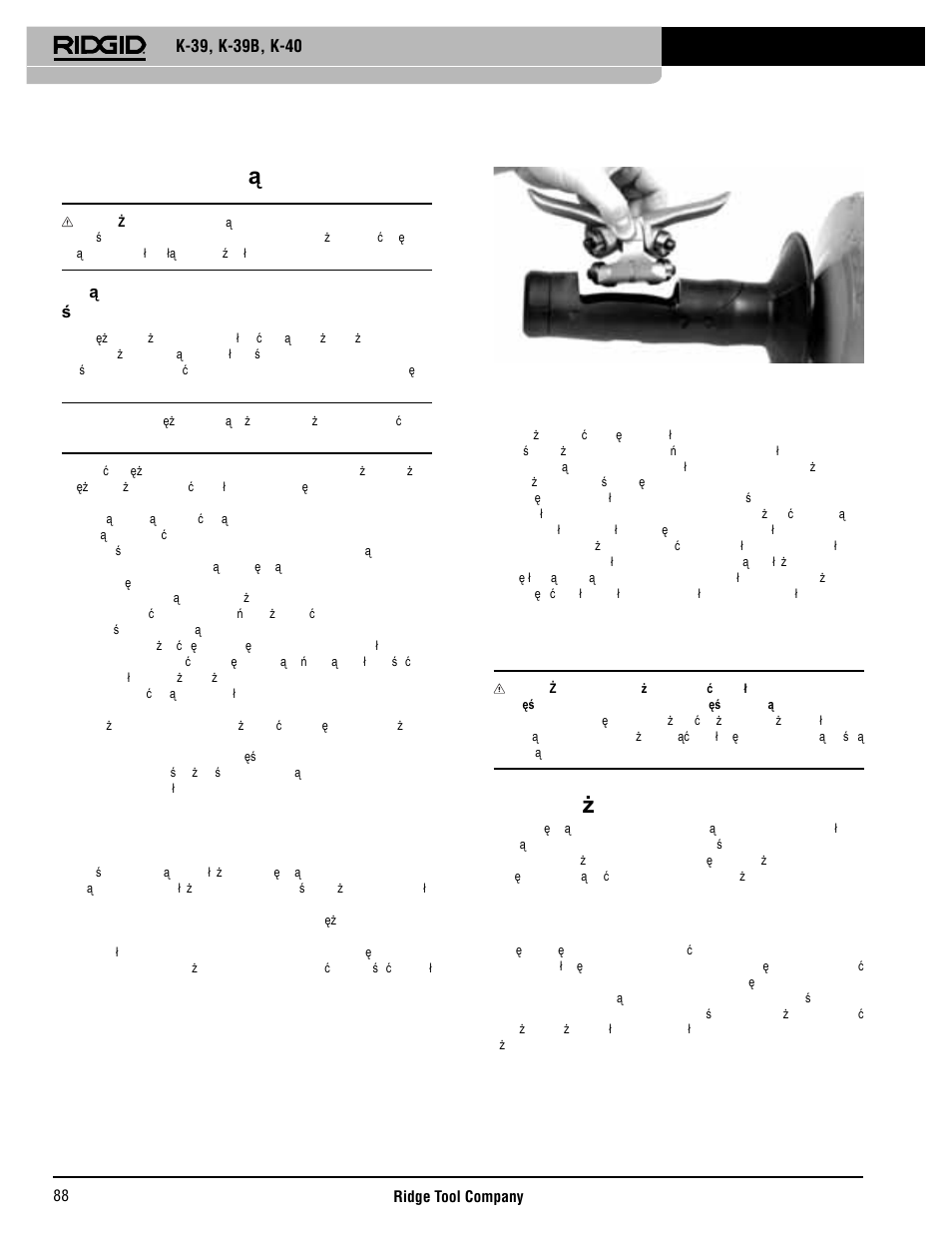 Zalecenia dotycz ące konserwacji, Utylizacja akumulatorów, Wyposa żenie pomocnicze | Przechowywanie maszyny, Autoposuw | RIDGID K-40 User Manual | Page 89 / 126