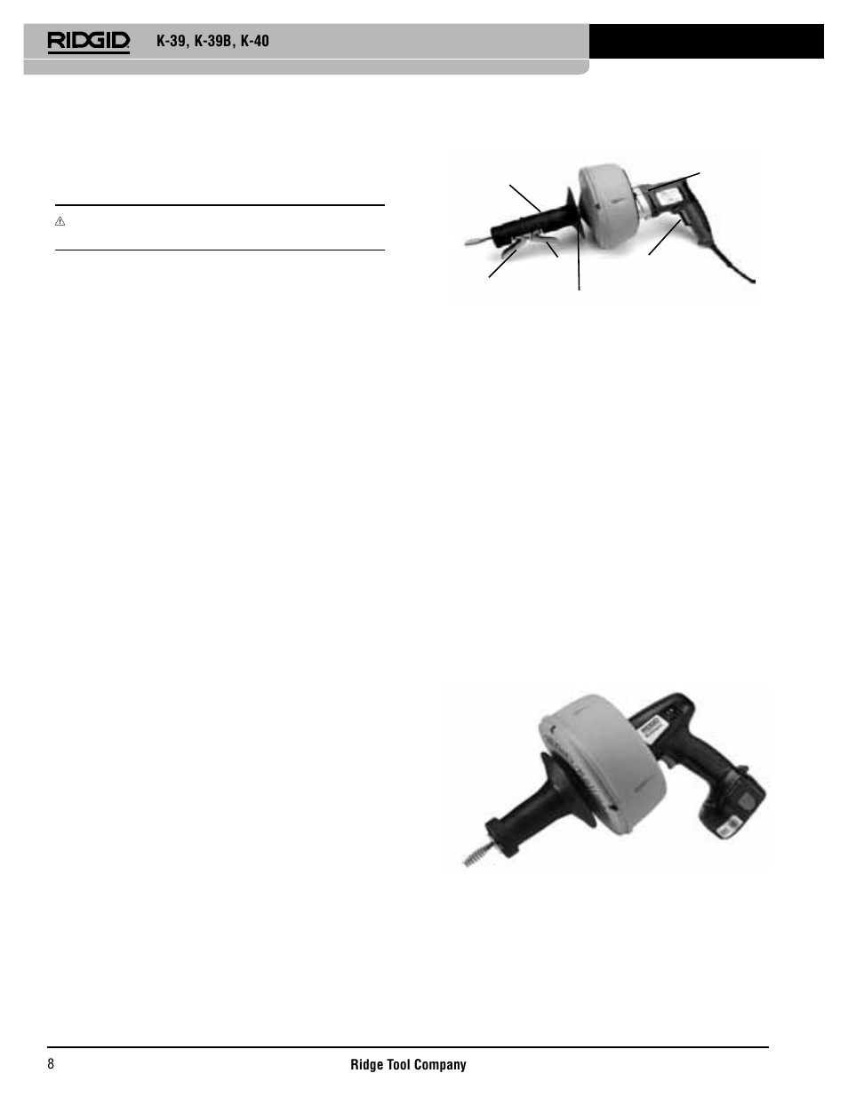 Batterie/ladegerät sicherheit (nur k-39), Beschreibung | RIDGID K-40 User Manual | Page 9 / 126