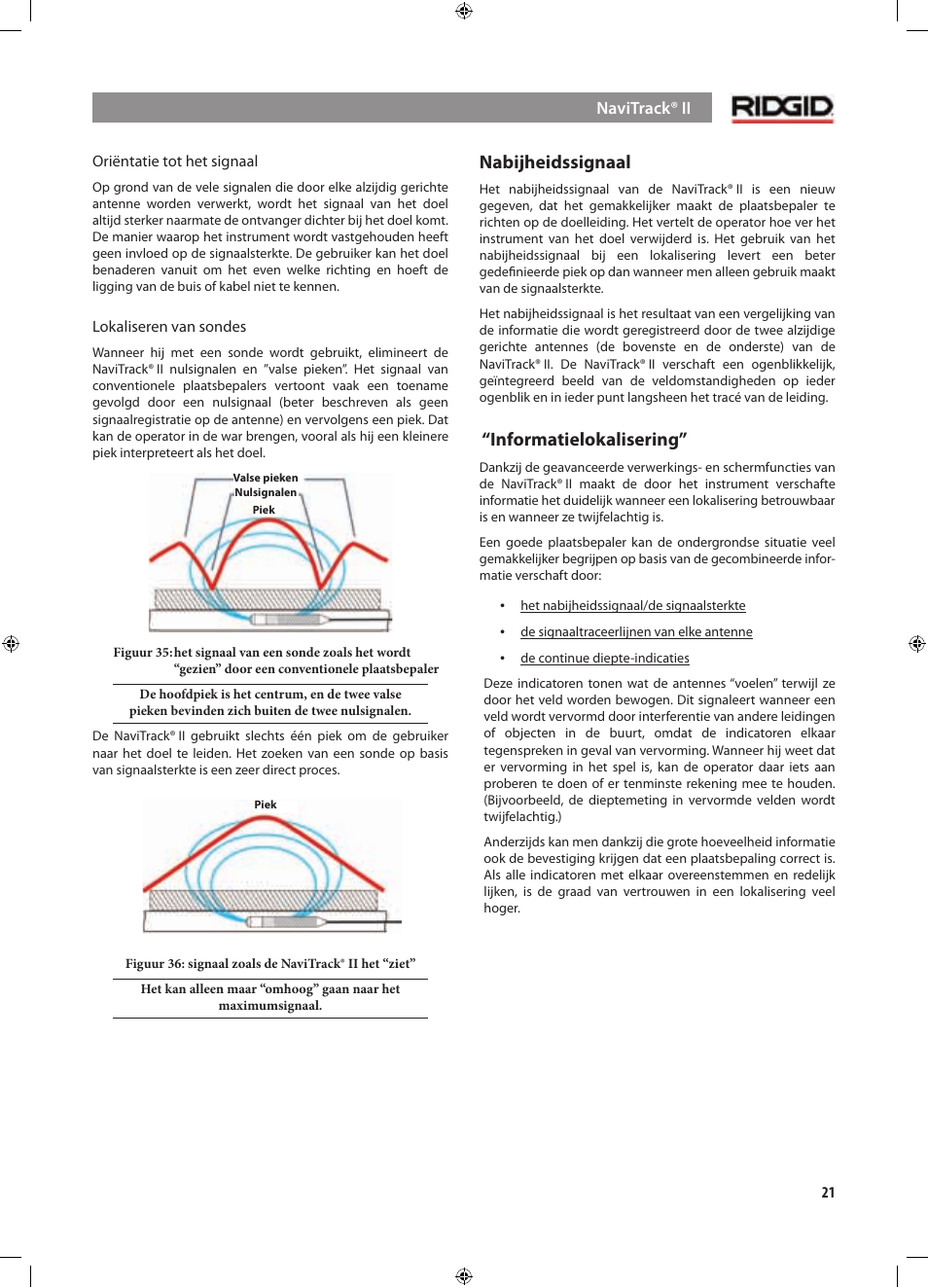 Nabijheidssignaal, Informatielokalisering | RIDGID NaviTrack II User Manual | Page 107 / 394