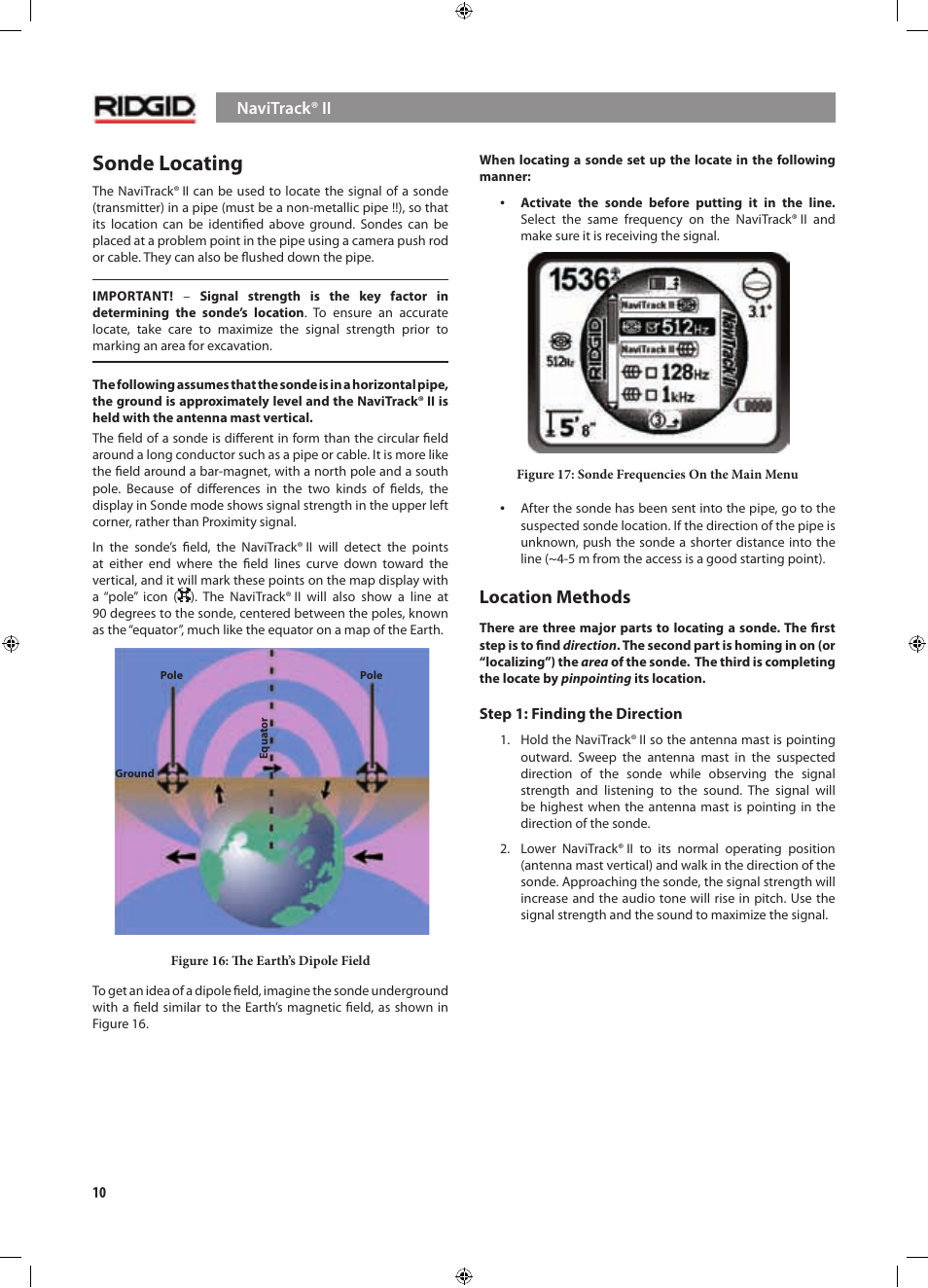 Sonde locating, Location methods | RIDGID NaviTrack II User Manual | Page 11 / 394