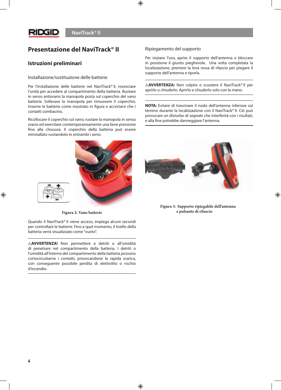 Presentazione del navitrack® ii, Istruzioni preliminari | RIDGID NaviTrack II User Manual | Page 118 / 394