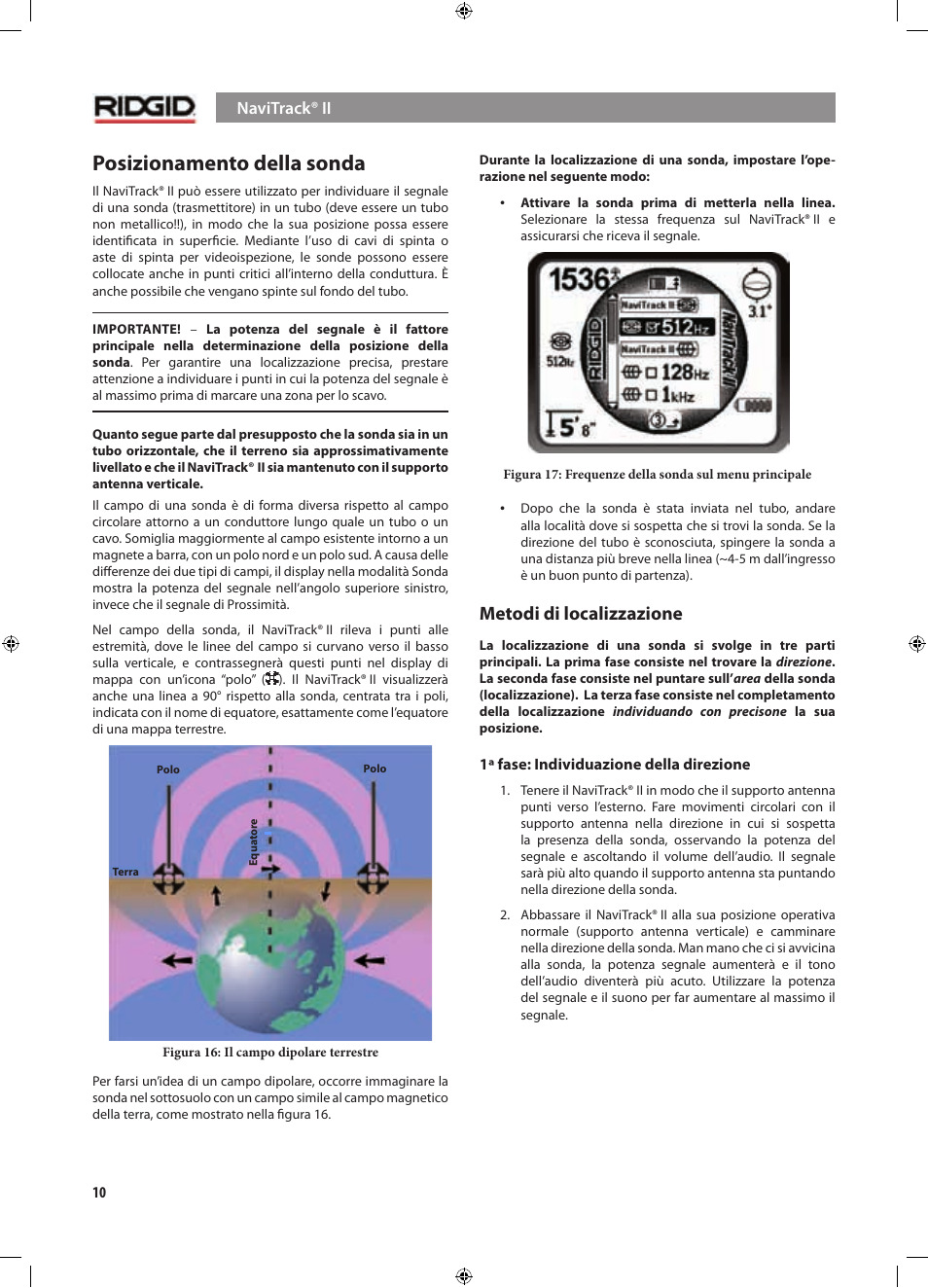 Posizionamento della sonda, Metodi di localizzazione | RIDGID NaviTrack II User Manual | Page 124 / 394