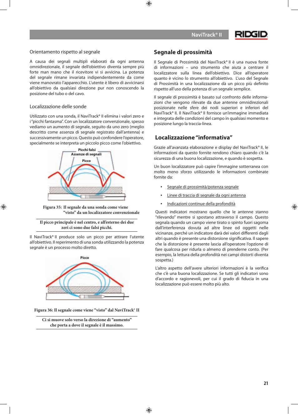 Segnale di prossimità, Localizzazione “informativa | RIDGID NaviTrack II User Manual | Page 135 / 394