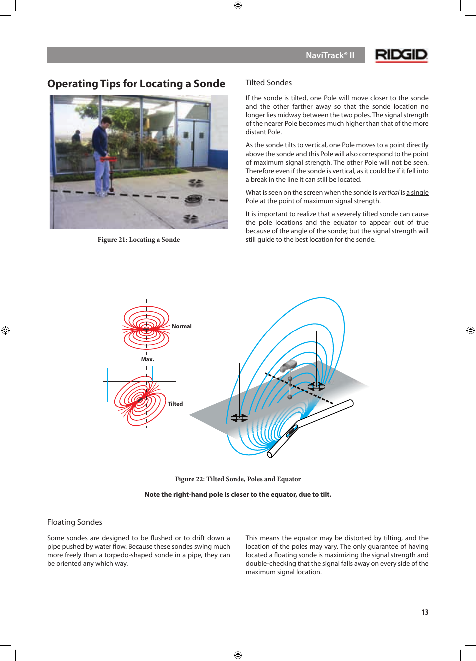 Operating tips for locating a sonde | RIDGID NaviTrack II User Manual | Page 14 / 394