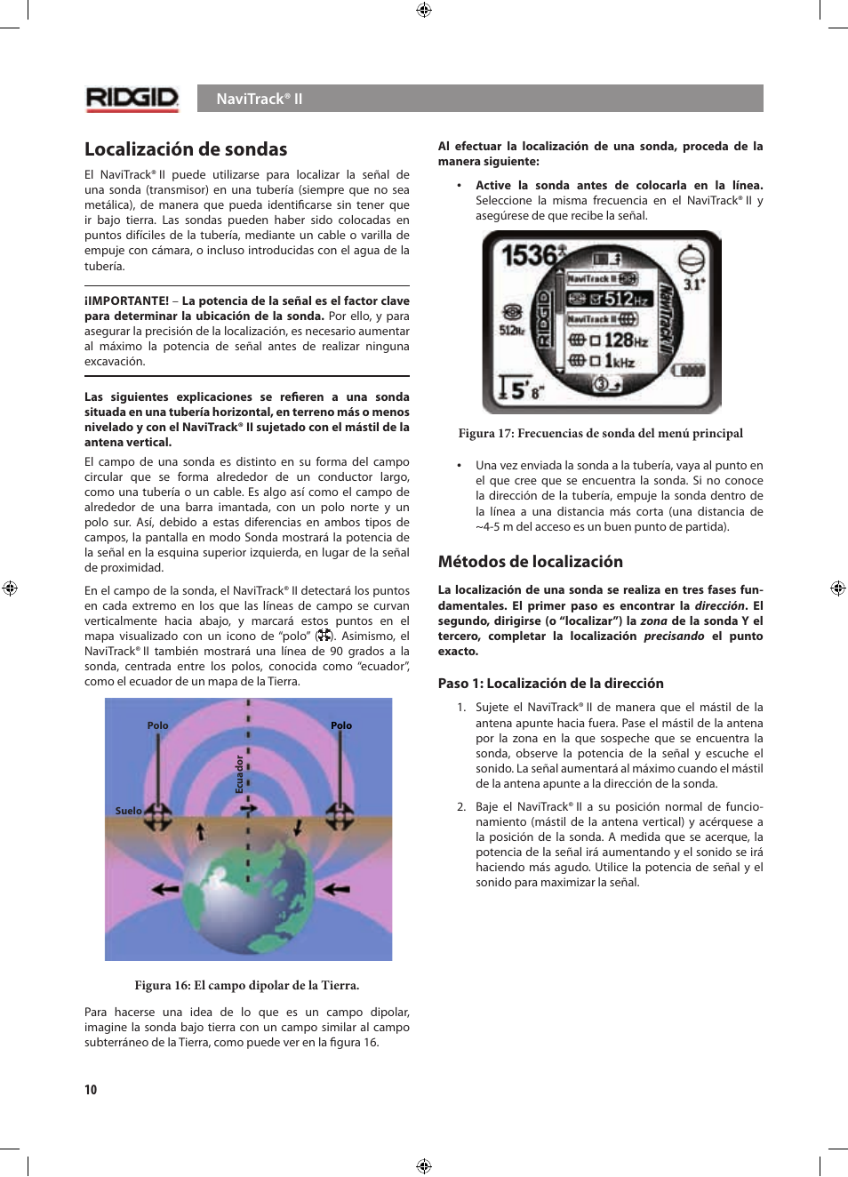 Localización de sondas, Métodos de localización | RIDGID NaviTrack II User Manual | Page 152 / 394