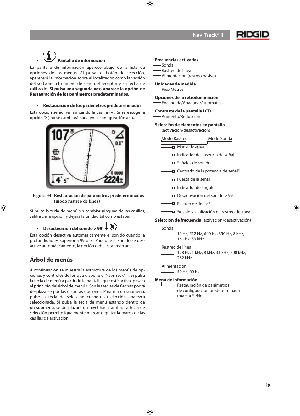 Árbol de menús | RIDGID NaviTrack II User Manual | Page 161 / 394