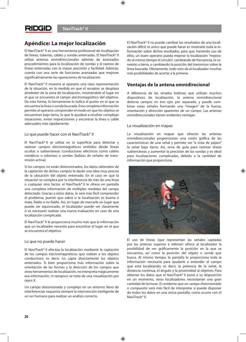 Apéndice: la mejor localización, Ventajas de la antena omnidirecional | RIDGID NaviTrack II User Manual | Page 162 / 394