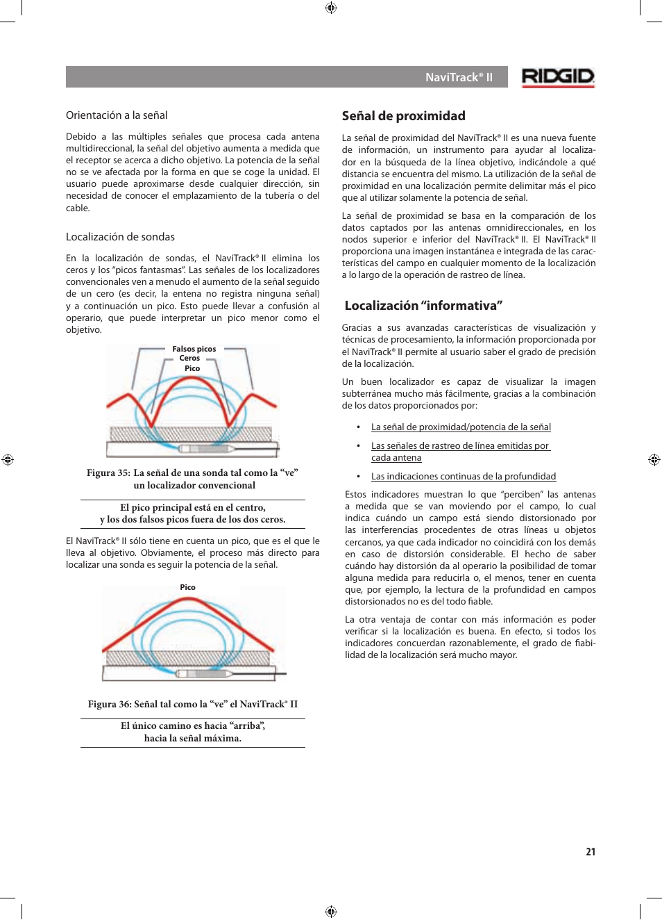 Señal de proximidad, Localización “informativa | RIDGID NaviTrack II User Manual | Page 163 / 394