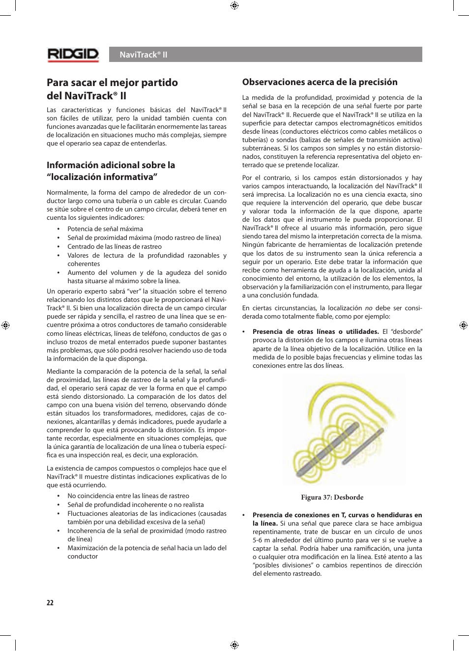 Para sacar el mejor partido del navitrack® ii, Observaciones acerca de la precisión | RIDGID NaviTrack II User Manual | Page 164 / 394