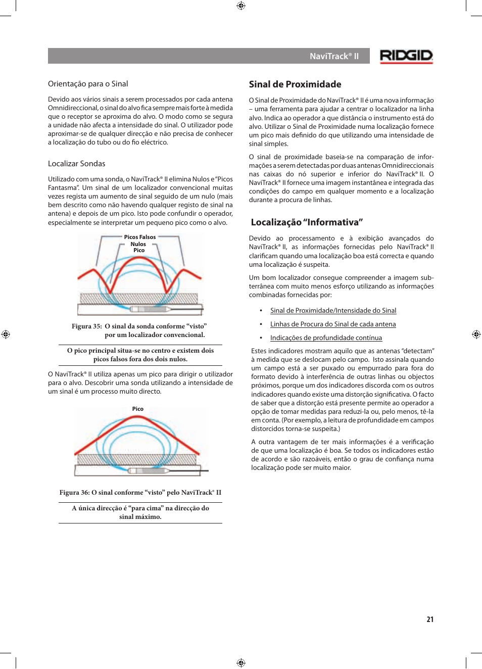 Sinal de proximidade, Localização “informativa | RIDGID NaviTrack II User Manual | Page 191 / 394