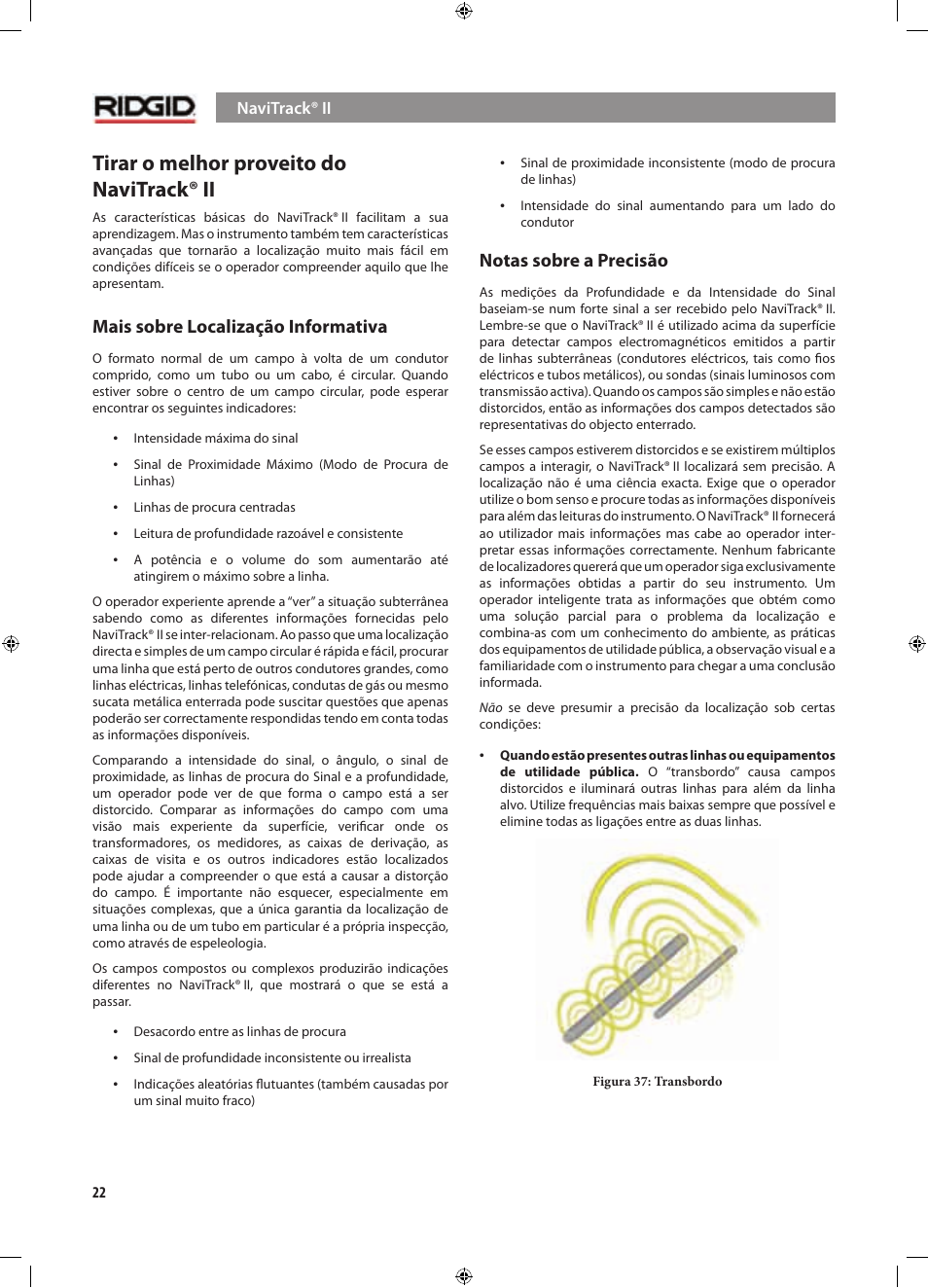 Tirar o melhor proveito do navitrack® ii, Mais sobre localização informativa, Notas sobre a precisão | RIDGID NaviTrack II User Manual | Page 192 / 394