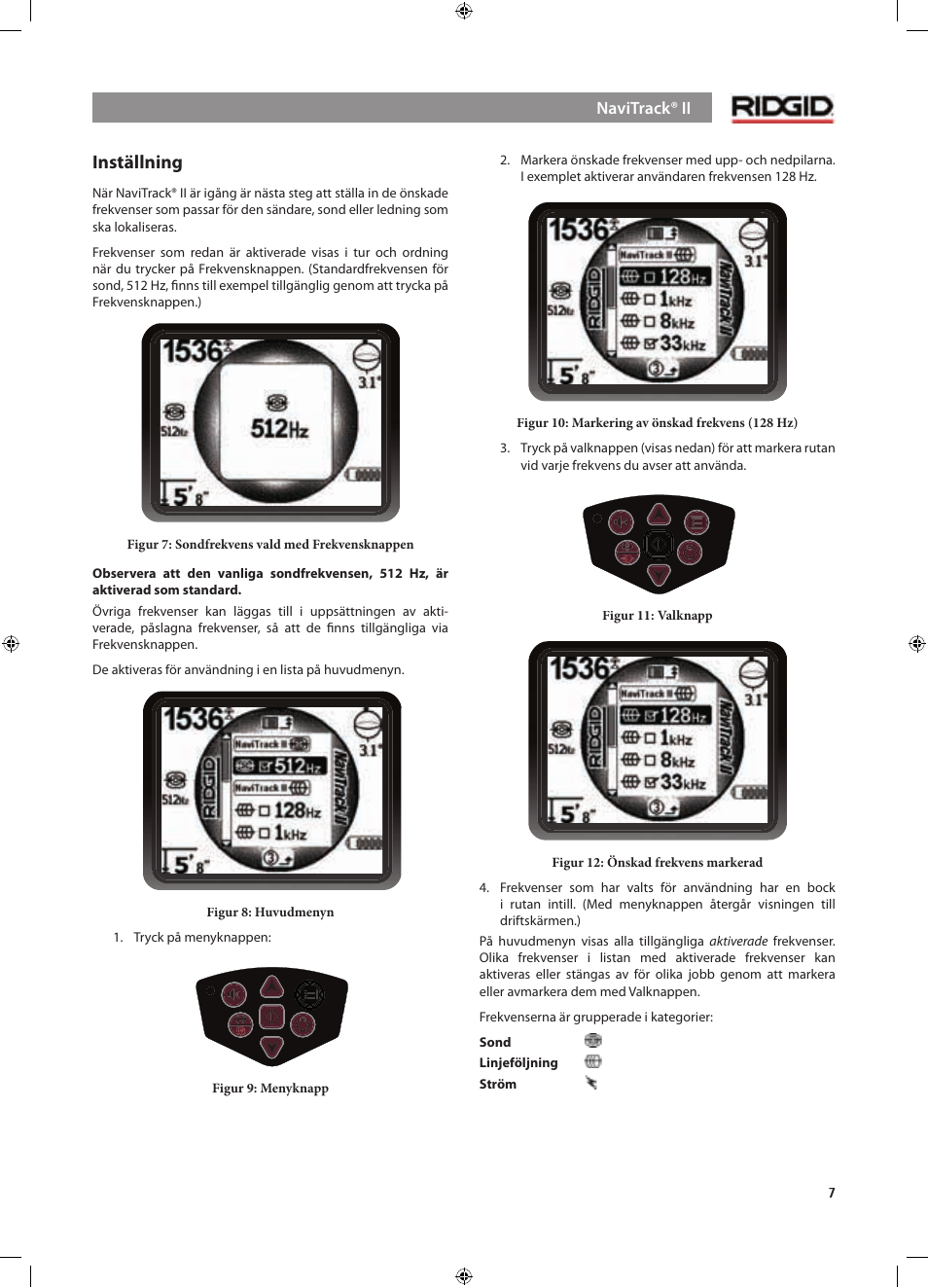 Inställning | RIDGID NaviTrack II User Manual | Page 205 / 394