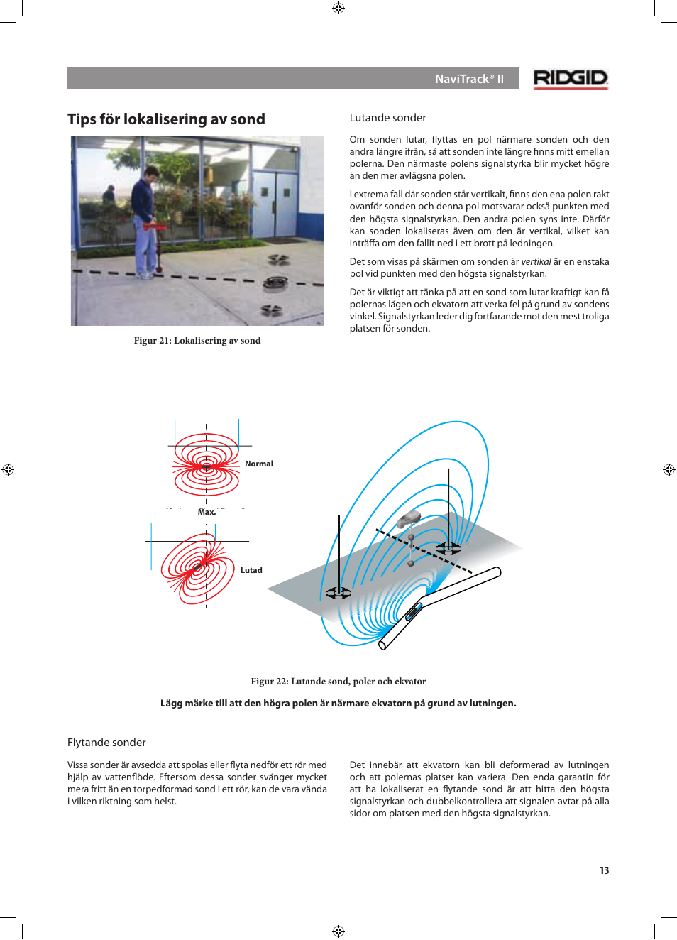 Tips för lokalisering av sond | RIDGID NaviTrack II User Manual | Page 211 / 394