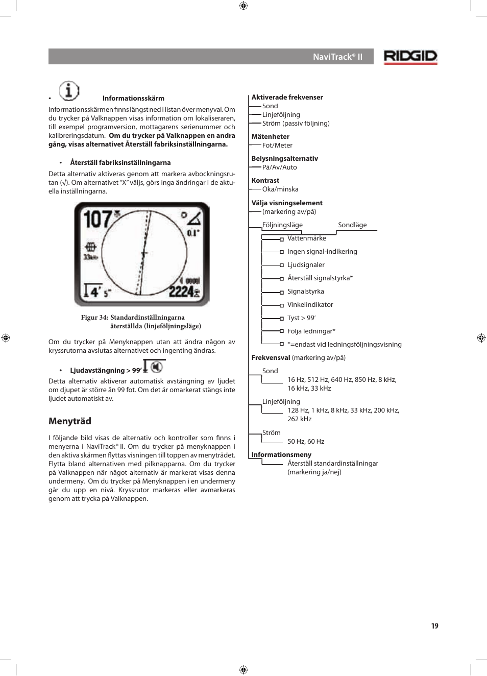 Menyträd | RIDGID NaviTrack II User Manual | Page 217 / 394