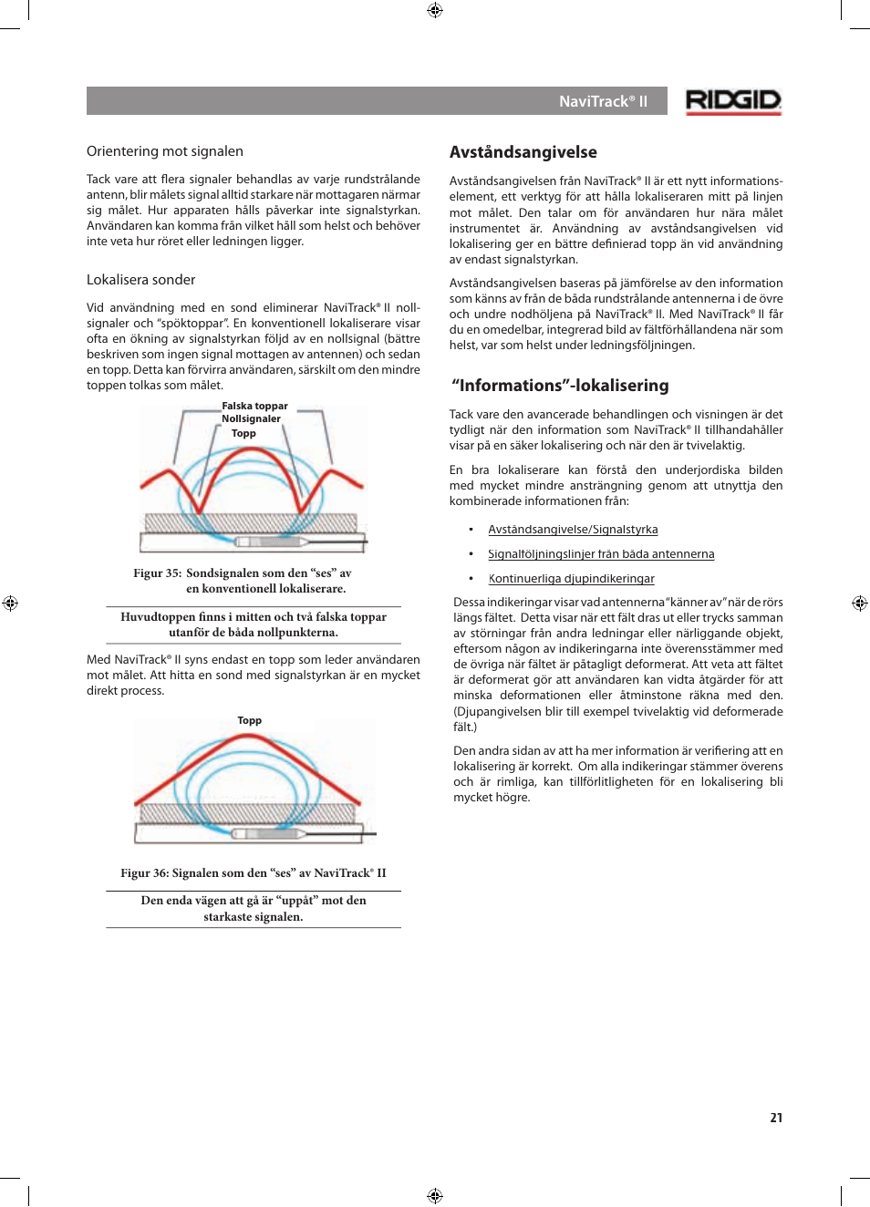 Avståndsangivelse, Informations”-lokalisering | RIDGID NaviTrack II User Manual | Page 219 / 394