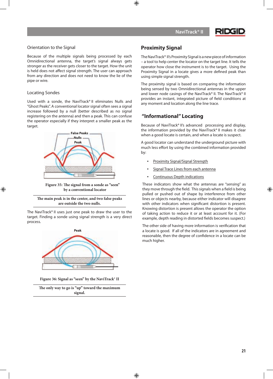 Proximity signal, Informational” locating | RIDGID NaviTrack II User Manual | Page 22 / 394