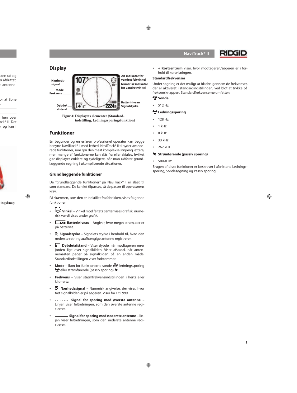 Introduktion til navitrack® ii, Display, Funktioner | Klargøring | RIDGID NaviTrack II User Manual | Page 231 / 394